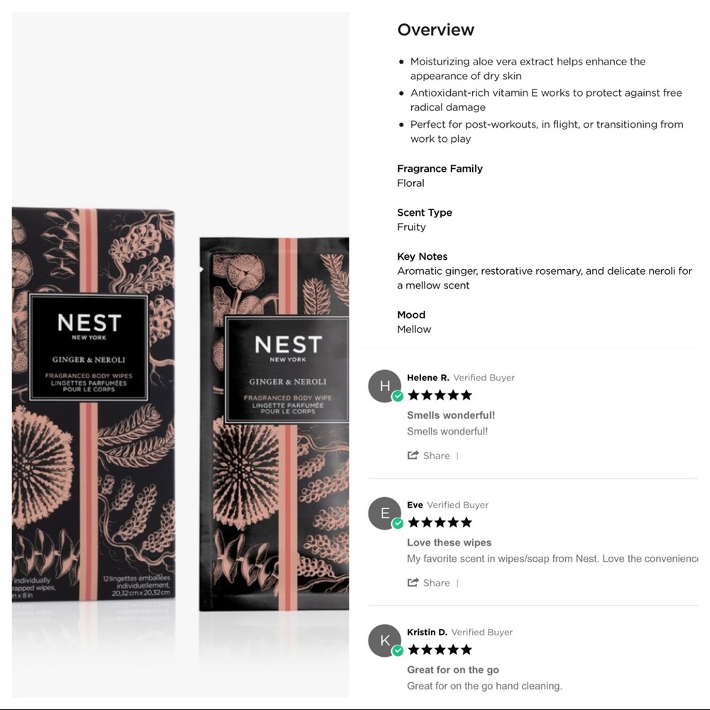 🎉HP🎊 Nest “Ginger & Neroli Body Wipes” Individual On The Go Travel Fresh… - Picture 13 of 15